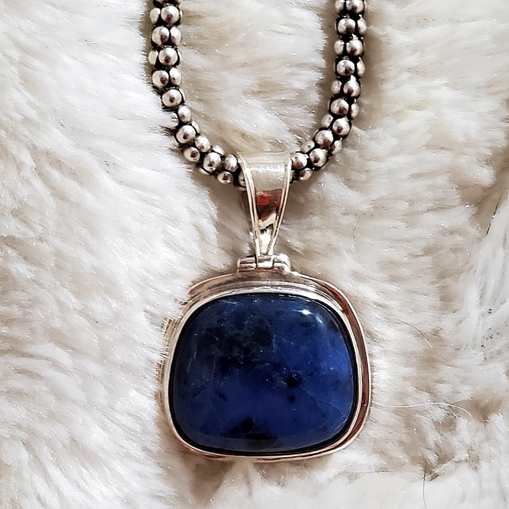 RARE Silpada Sterling Silver Sodalite Pendant Popcorn Necklace